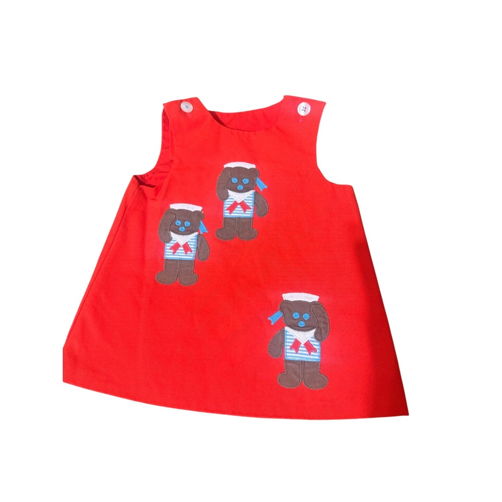 Vintage Chocolate Soup Red Sailor Bear Jumper Dress Girls 2/3T Handcrafted USA